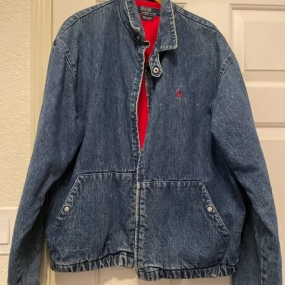 Vintage 80s Ralph Lauren Polo Denim Jacket Red Lining USA Mens